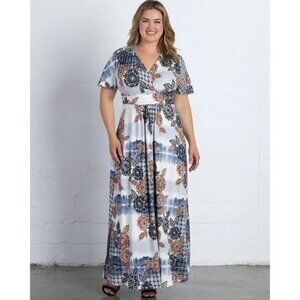 Kiyonna Blue and Brown Floral Maxi Dress